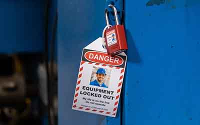 Lakat figyelmeztető címkével.