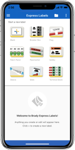 Az Express Labels mobilalkalmazás képernyőképe egy telefonon